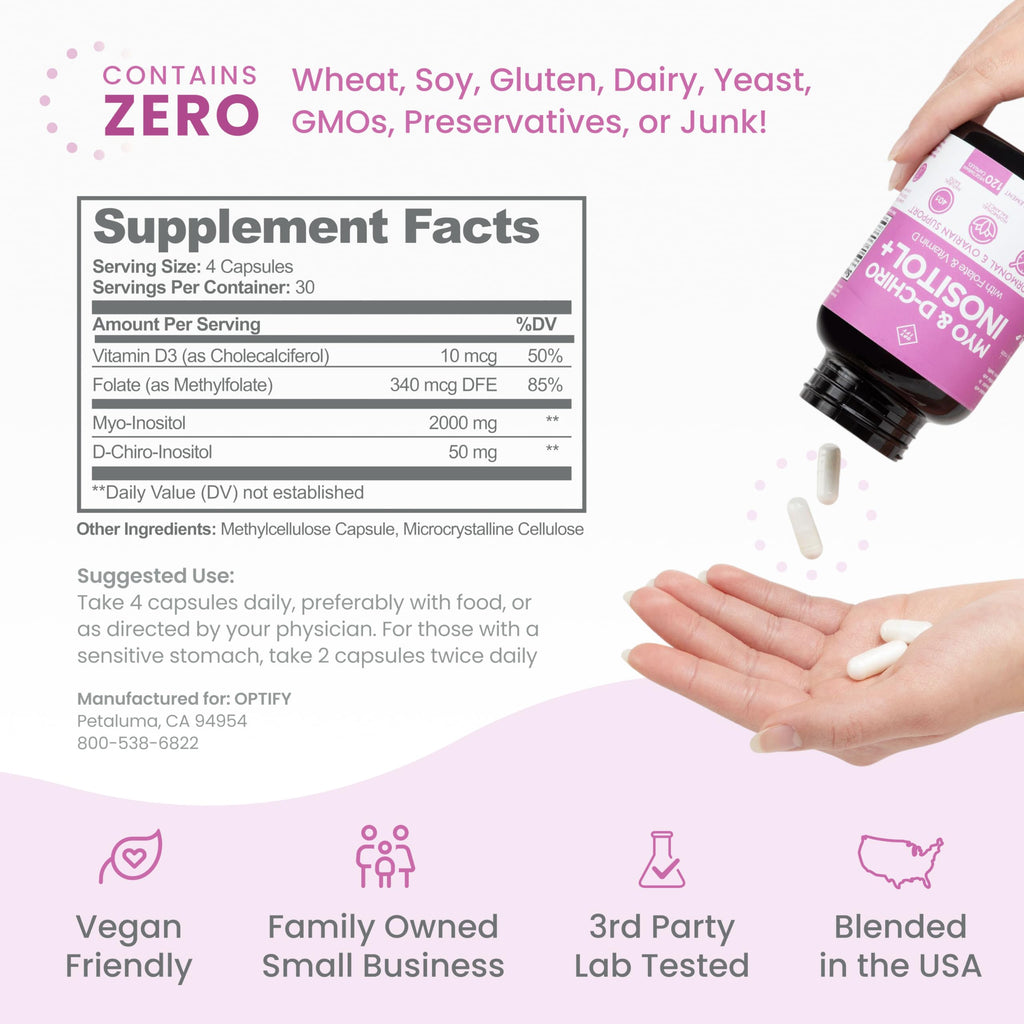 Optify Myo D Chiro Inositol capsule supplement facts side view