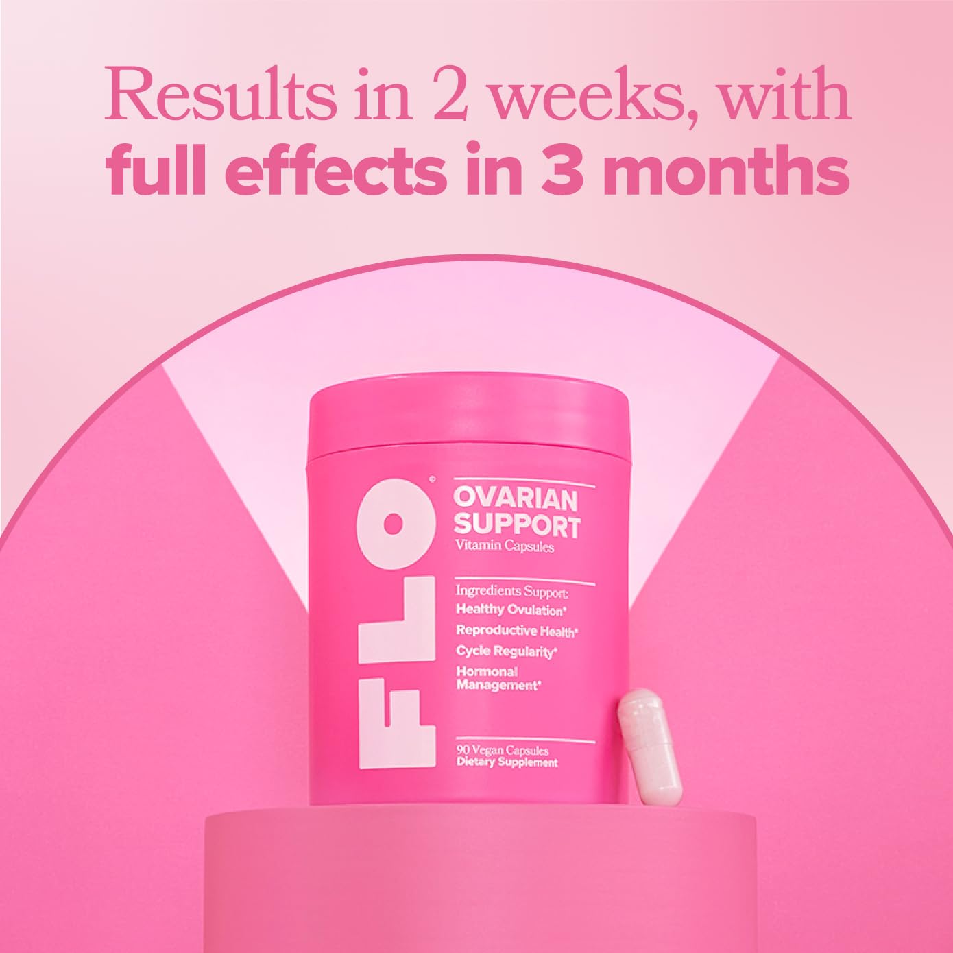 O Positiv FLO ovarian health supplement capsule size and texture details
