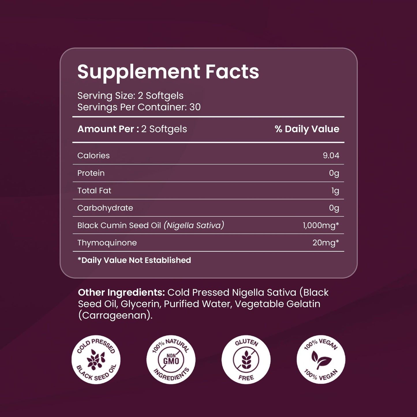 Organics Nature high thymoquinone Nigella sativa extract capsules for immune support