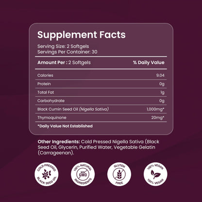Organics Nature high thymoquinone Nigella sativa extract capsules for immune support