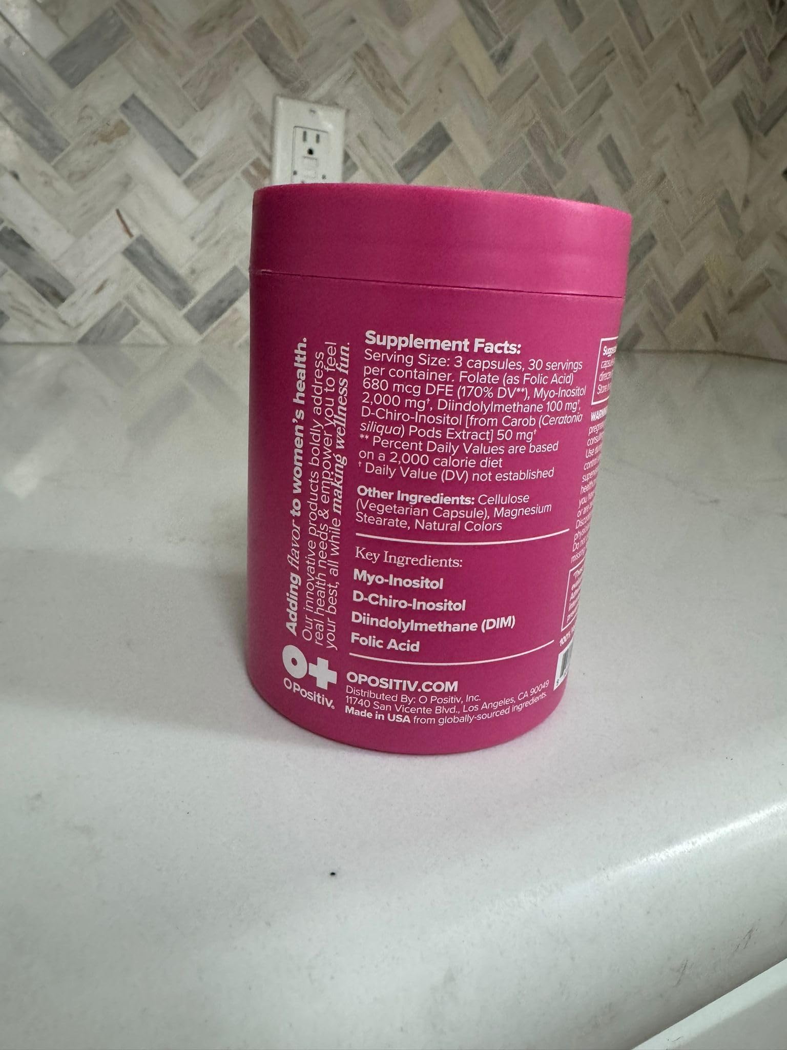 O Positiv FLO authentic ovarian support dietary supplement clear side panel