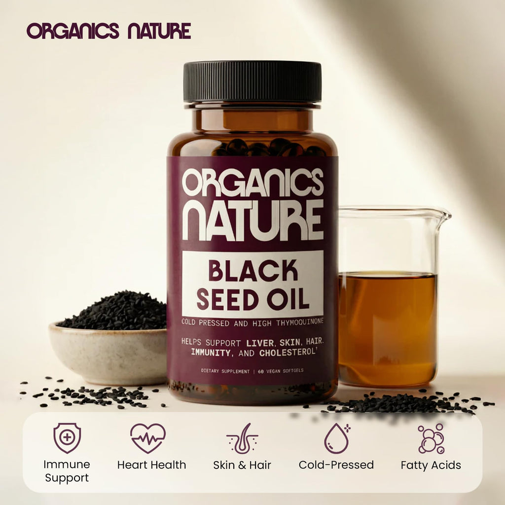 Top view of Organics Nature 60 count softgel container