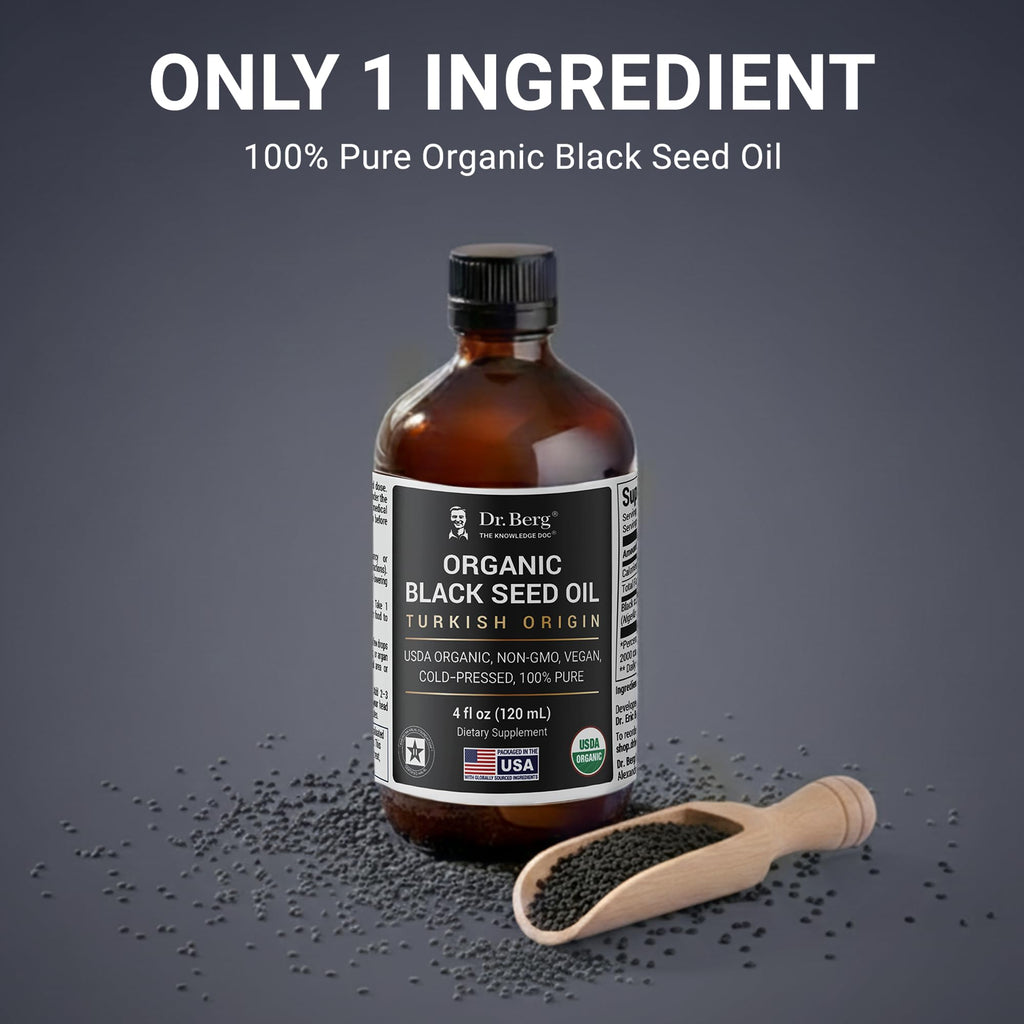 Dr. Berg Organic Black Seed Oil liquid dropper pouring