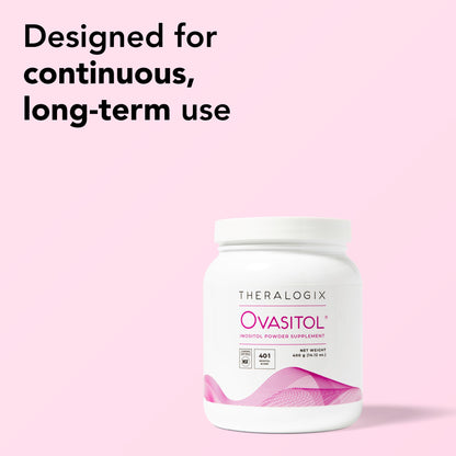 Theralogix Ovasitol women fertility supplement canister with scoop instruction details