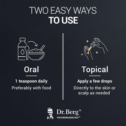 Authentic USA imported Dr. Berg organic black seed oil liquid supplement packaging close up.
