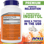 Now Foods L-Theanine 180 vegetarian capsules bottle side profile