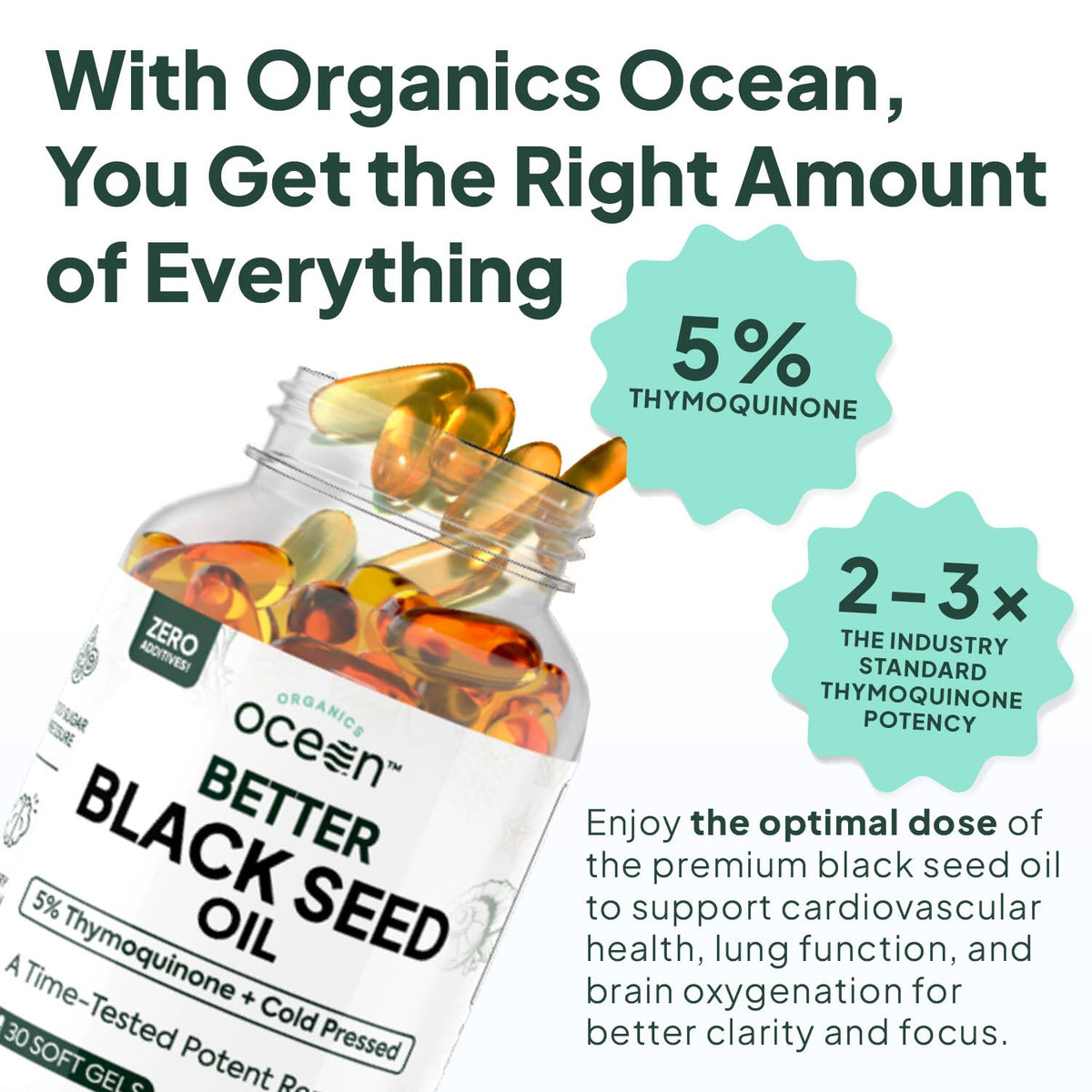 Organics Ocean Better Black Seed Oil cold pressed softgels close up