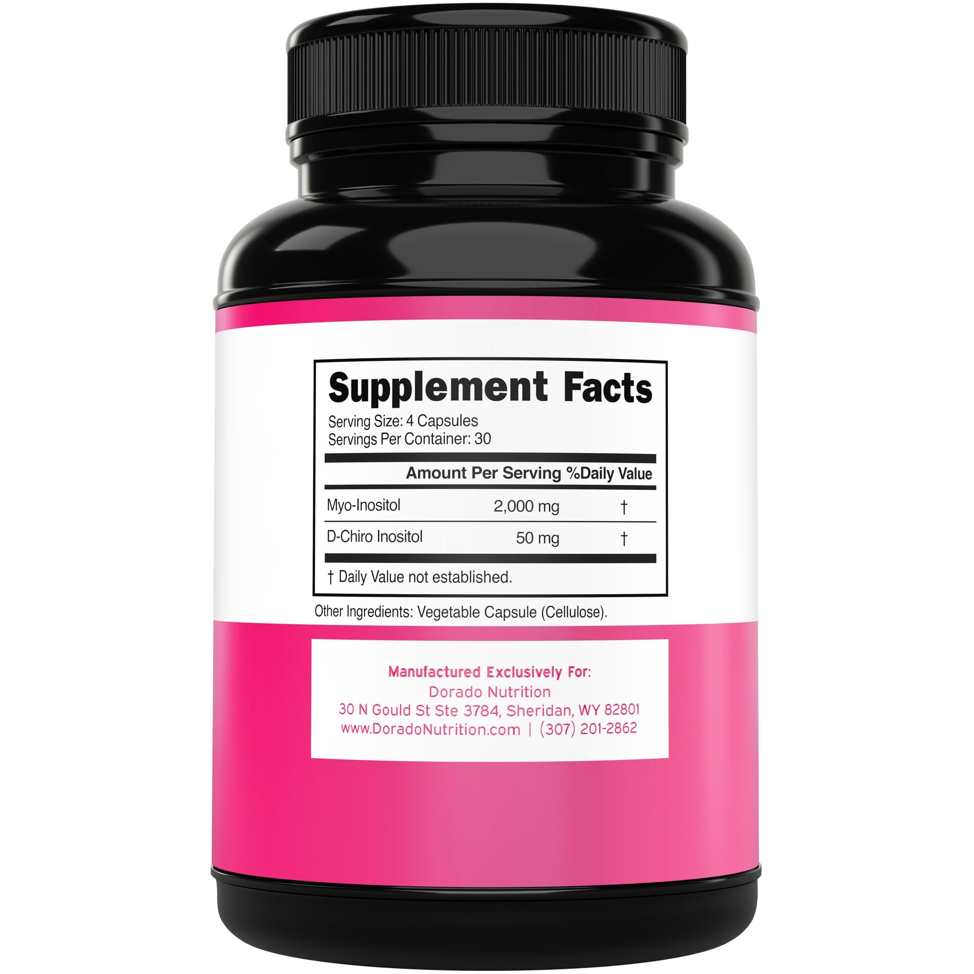 Dorado Nutrition premium 40:1 ratio inositol 120 vegan capsules supplement facts label