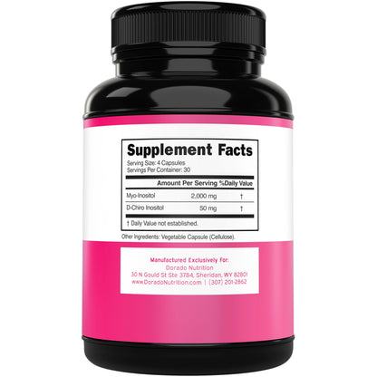Dorado Nutrition premium 40:1 ratio inositol 120 vegan capsules supplement facts label