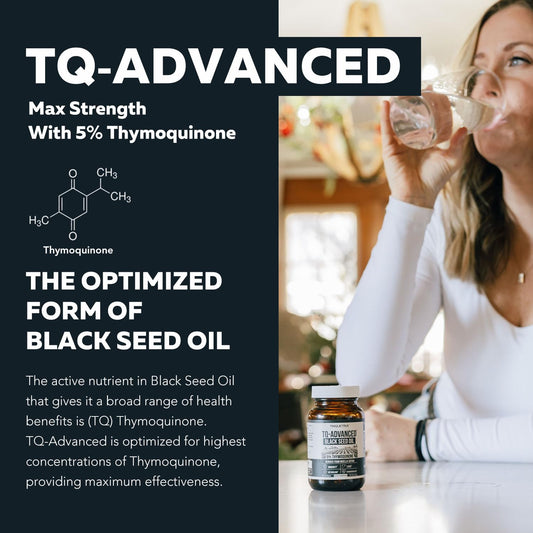 Triquetra Health TQ-Advanced supplement facts label showing 500 mg raw Nigella sativa extract per serving