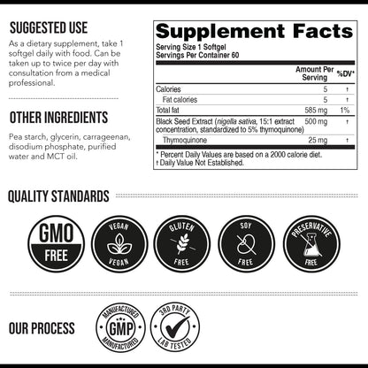 High potency 15 to 1 concentrate black cumin seed oil vegan capsules by Triquetra Health