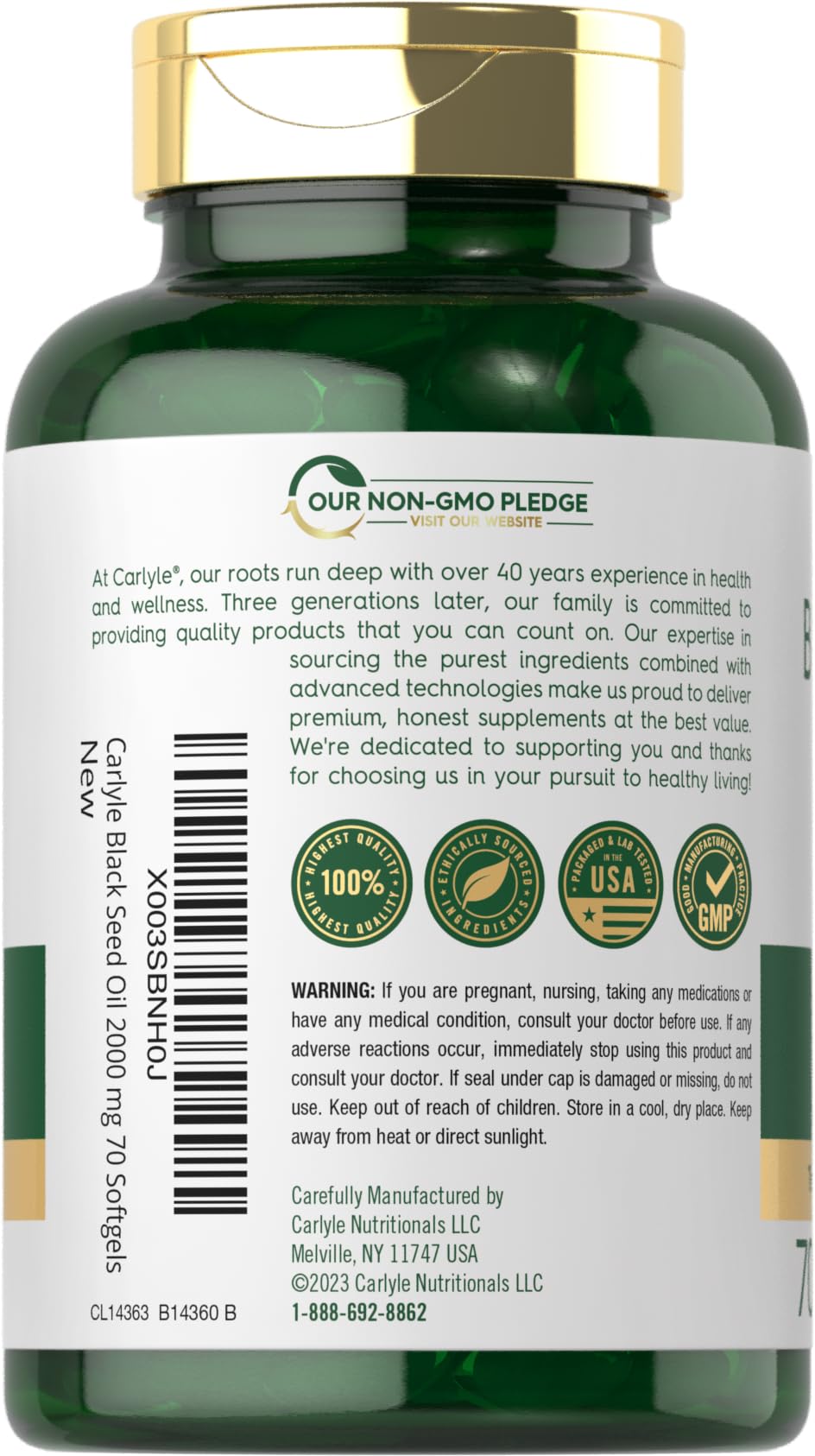 Carlyle black seed oil 70 count softgels package angle