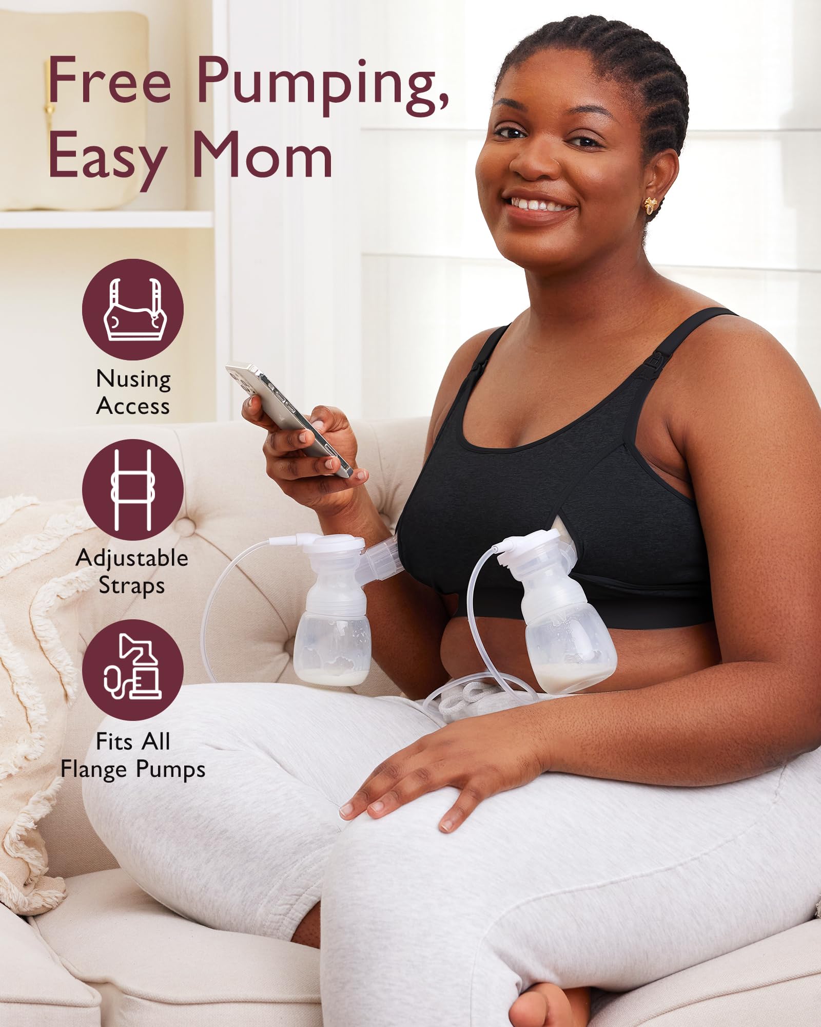 Momcozy pumping bra showing flange opening structure