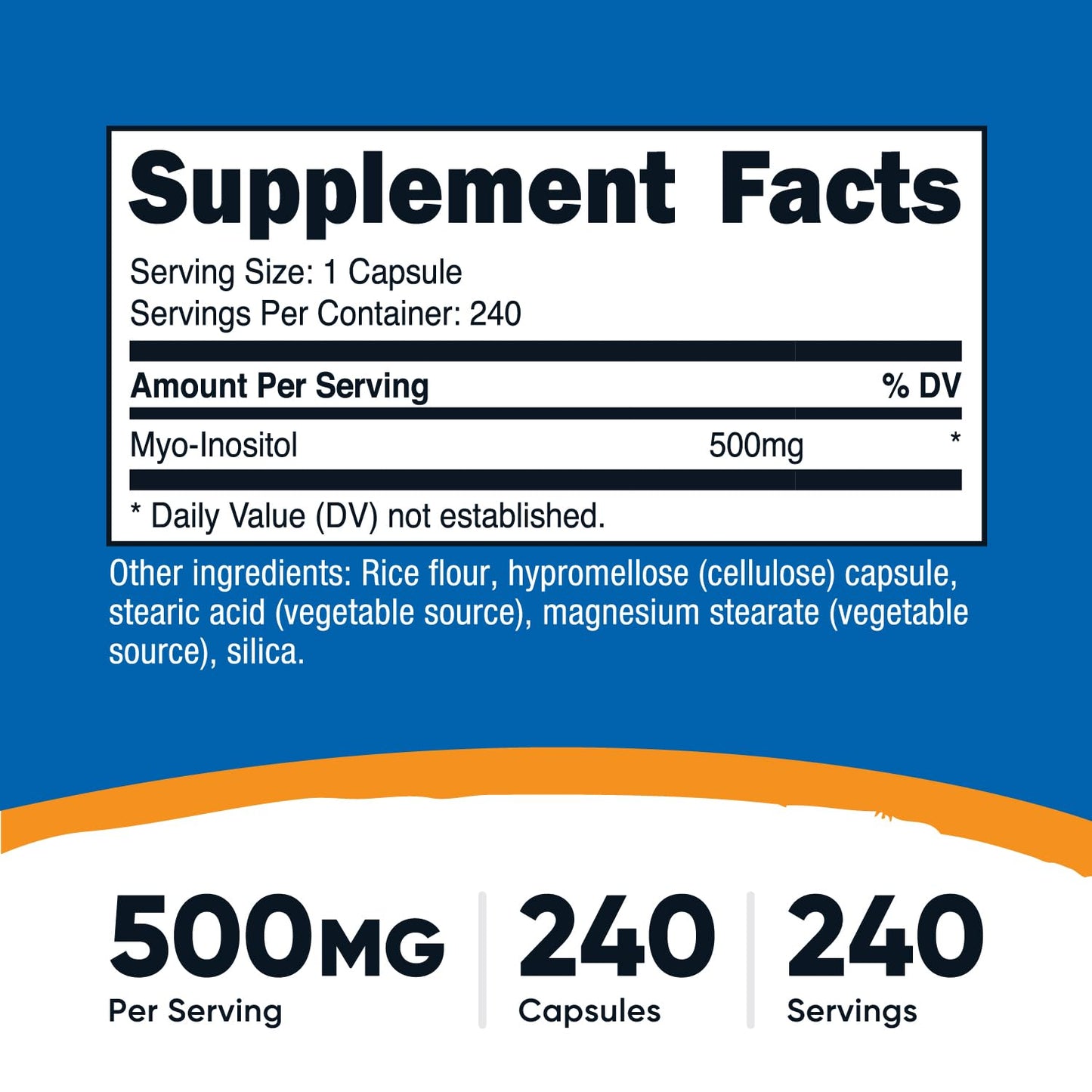 Nutricost Inositol supplement bottle side view showing nutrition label