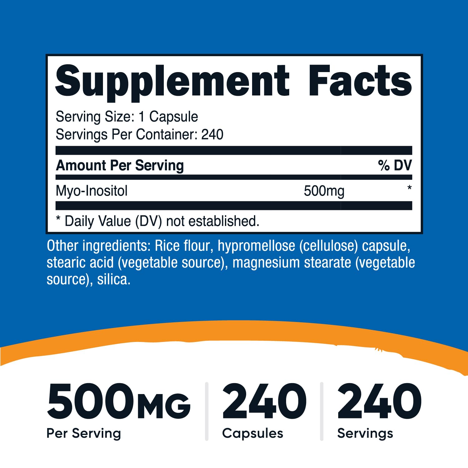 Nutricost Inositol supplement bottle side view showing nutrition label