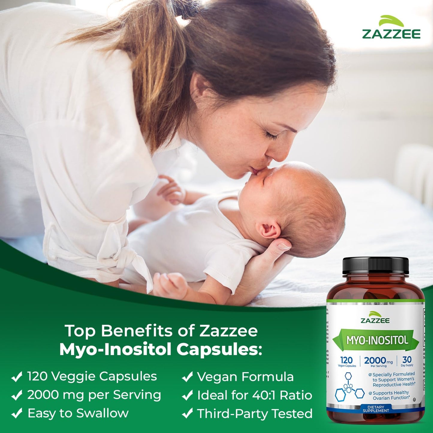 Zazzee Myo Inositol label showing 2000mg dosage