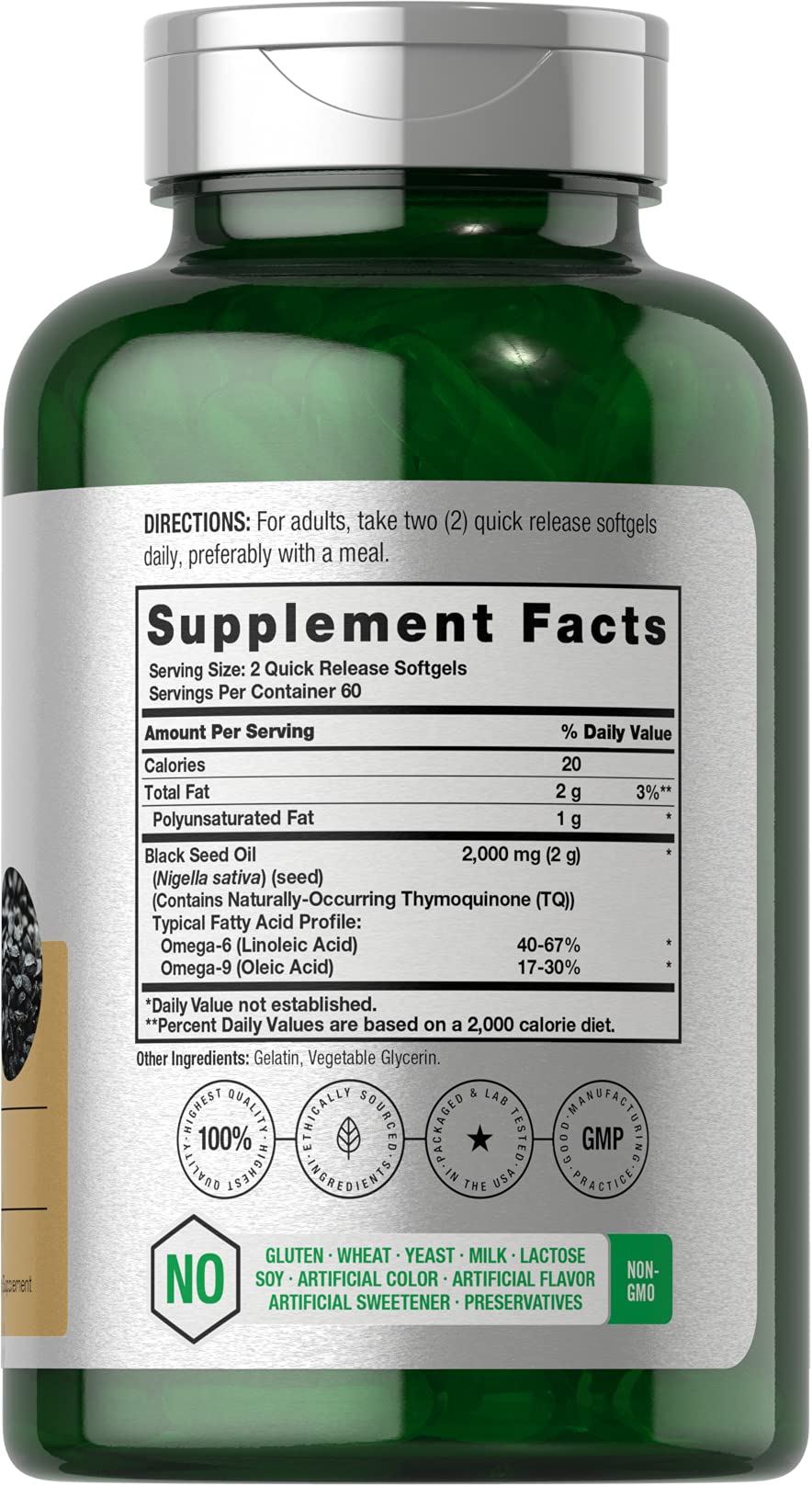 Nutritional Facts Label For Cold Pressed Nigella Sativa Supplement