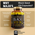 Maju Superfoods pure Nigella sativa oil capsules in container