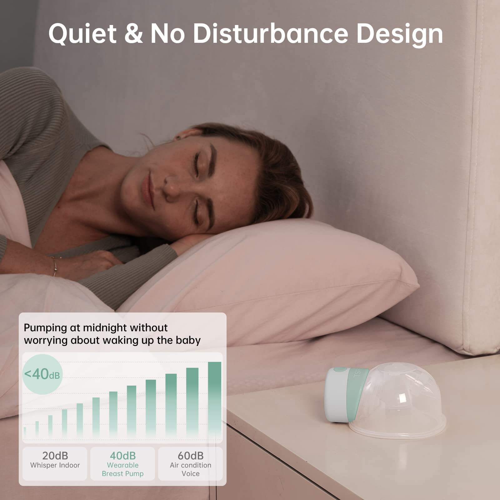 Wearable breast pump showing the LCD display interface
