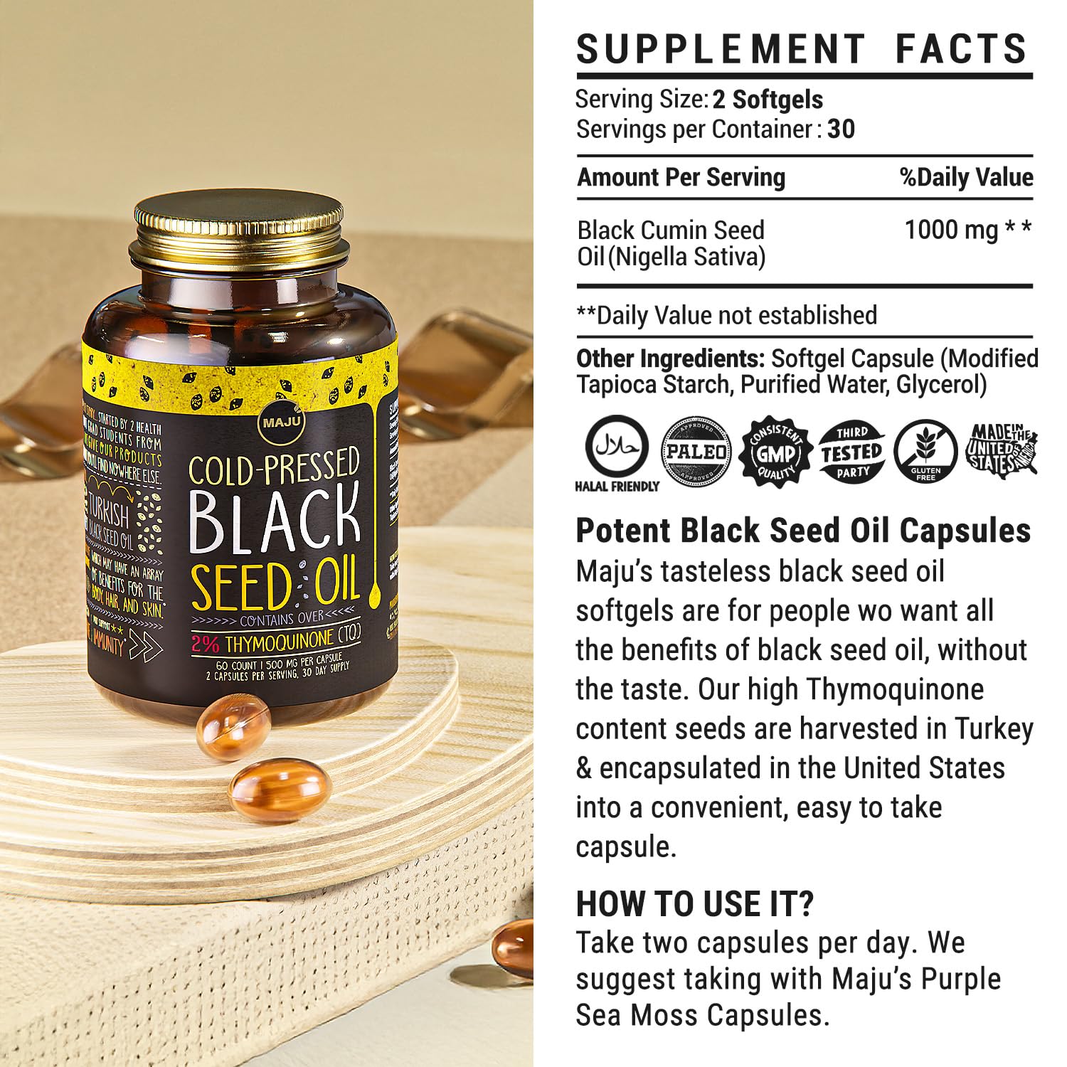 Authentic USA imported premium black seed oil capsules on a clean background for daily wellness
