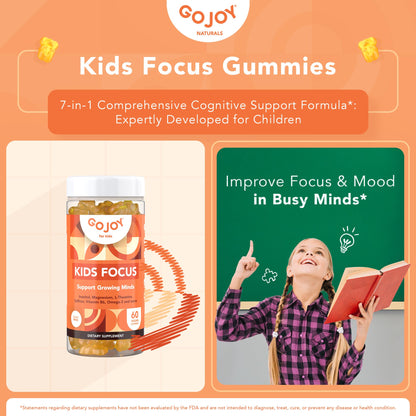 Gojoy Naturals Kids Focus Gummies 7-in-1 supplement facts label