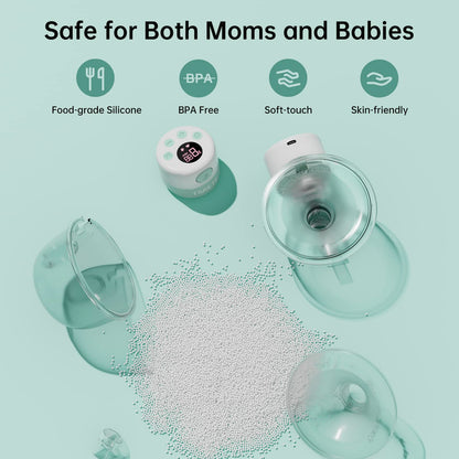 Tsrete breast pump showing battery and charging port