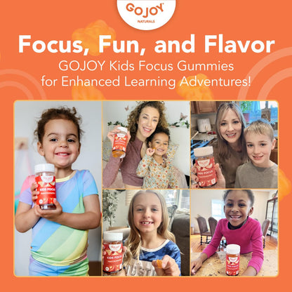 Child holding Gojoy Naturals focus support gummies bottle