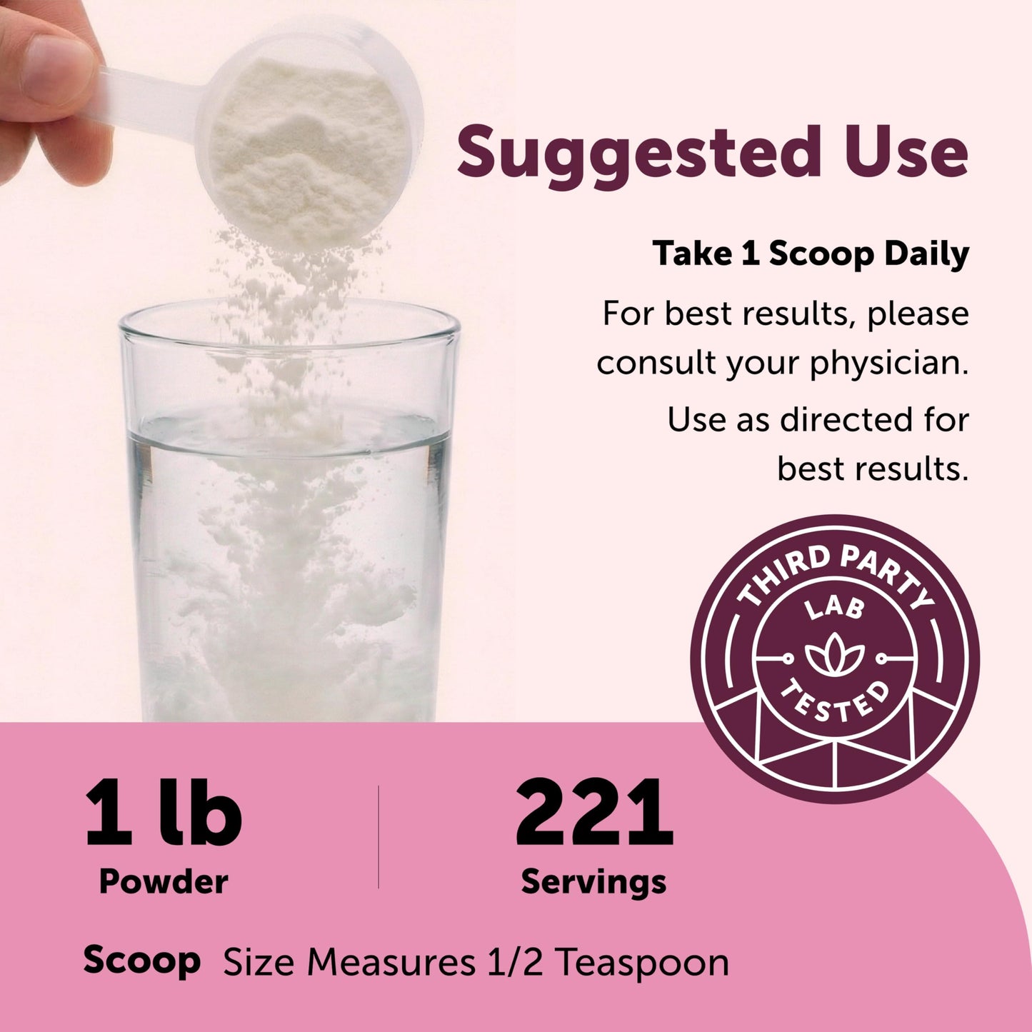 Back label of Micro Ingredients inositol supplement indicating two hundred twenty one servings