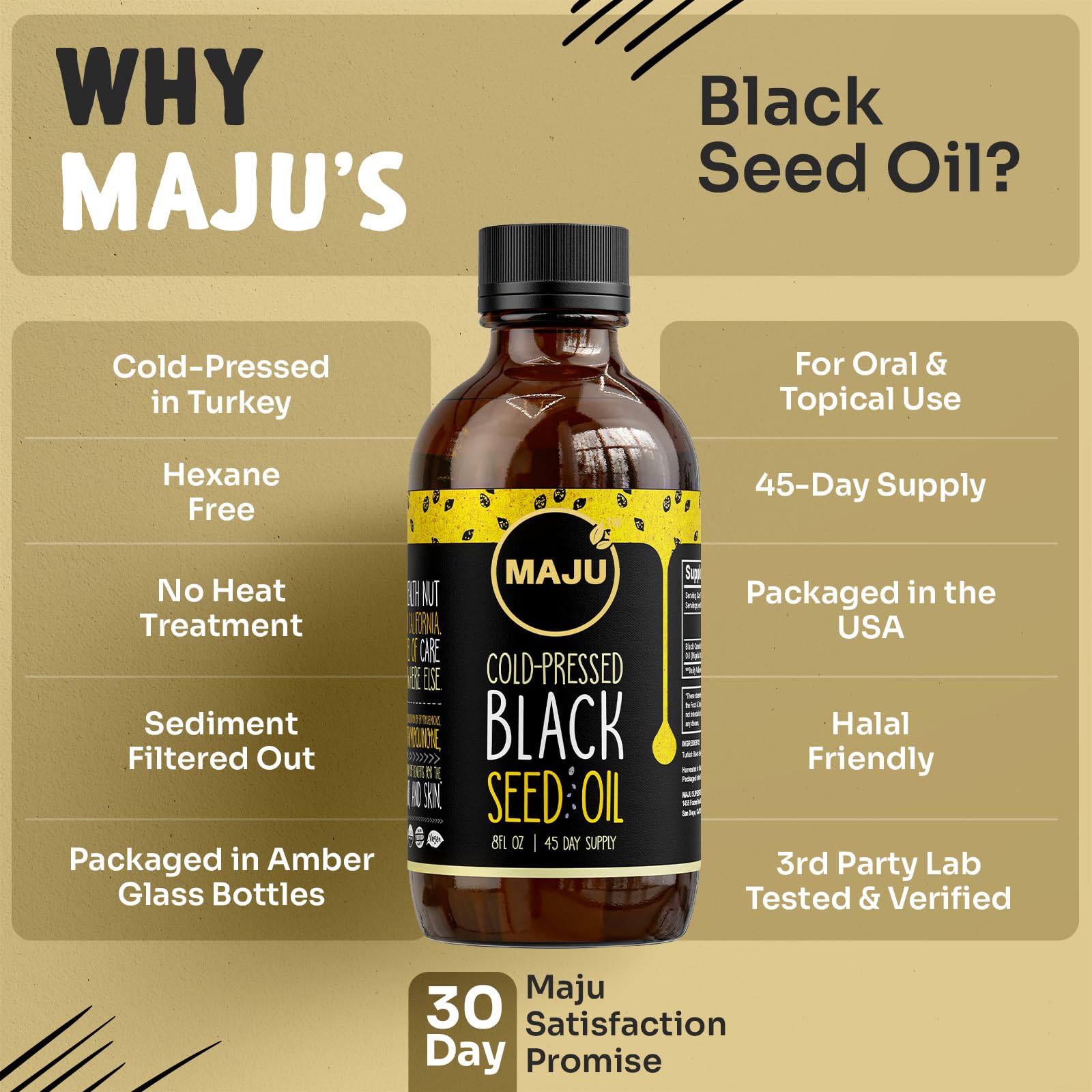 Maju Superfoods high thymoquinone Turkish seed extract bottle close up