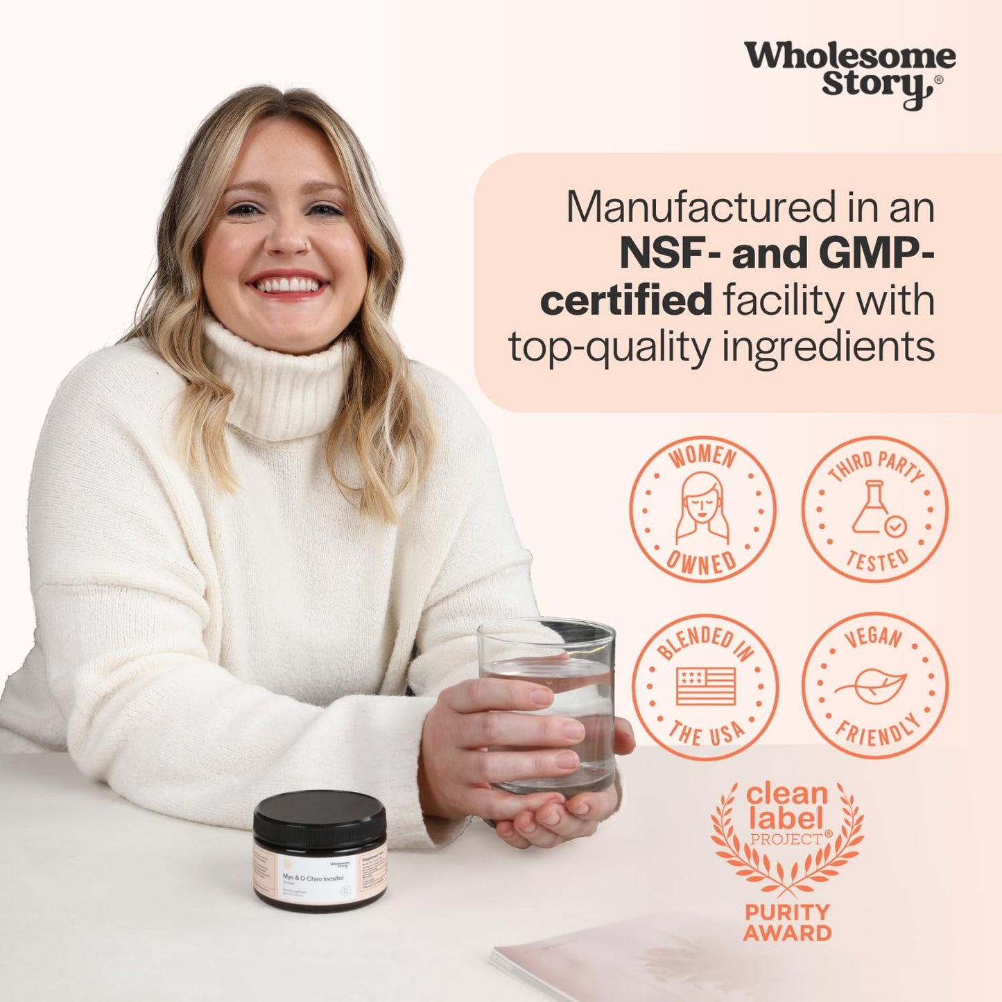 Nutritional information on Wholesome Story inositol supplement bottle