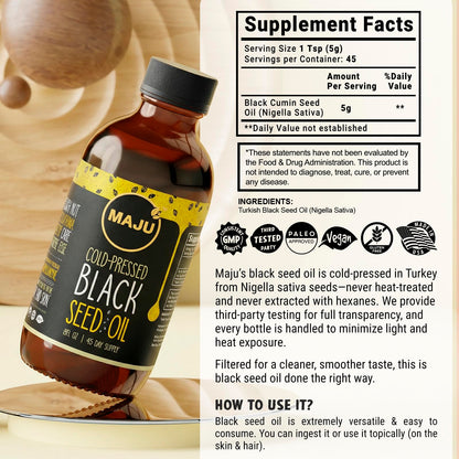 Maju Superfoods premium imported glass bottle eight fluid ounce liquid oil