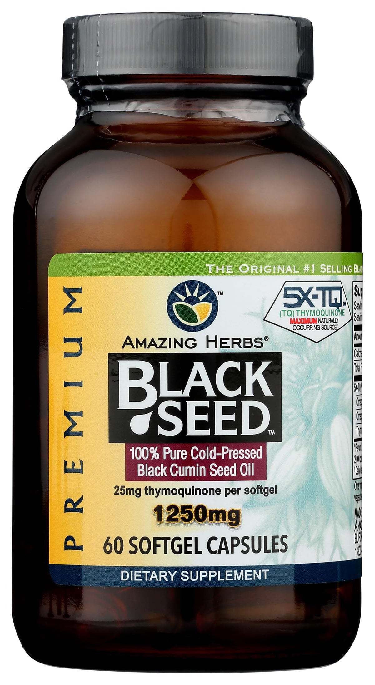 Amazing Herbs cold pressed Nigella Sativa softgels close up