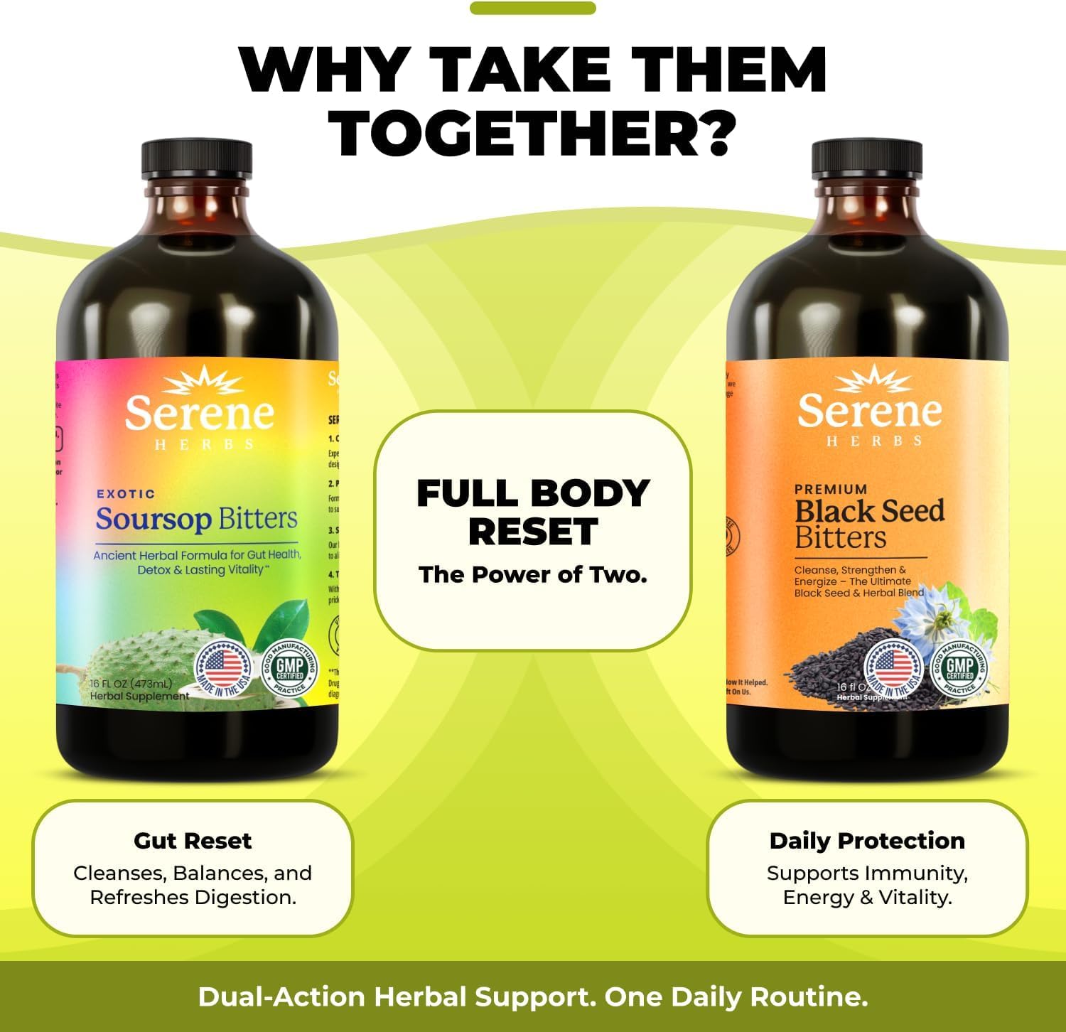 Authentic USA imported Serene Herbs detox formula liquid supplement bottles close up