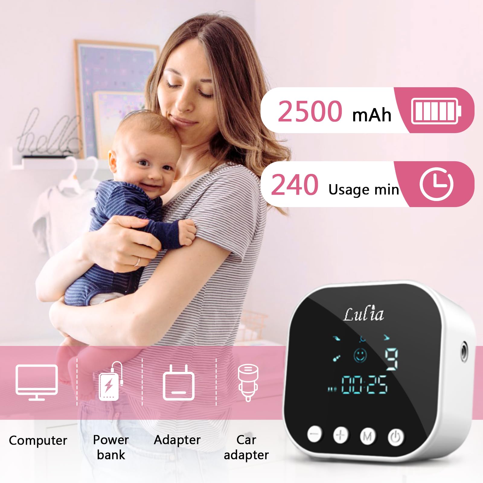 Top view of Lulia portable breast pump showing anti-backflow design.