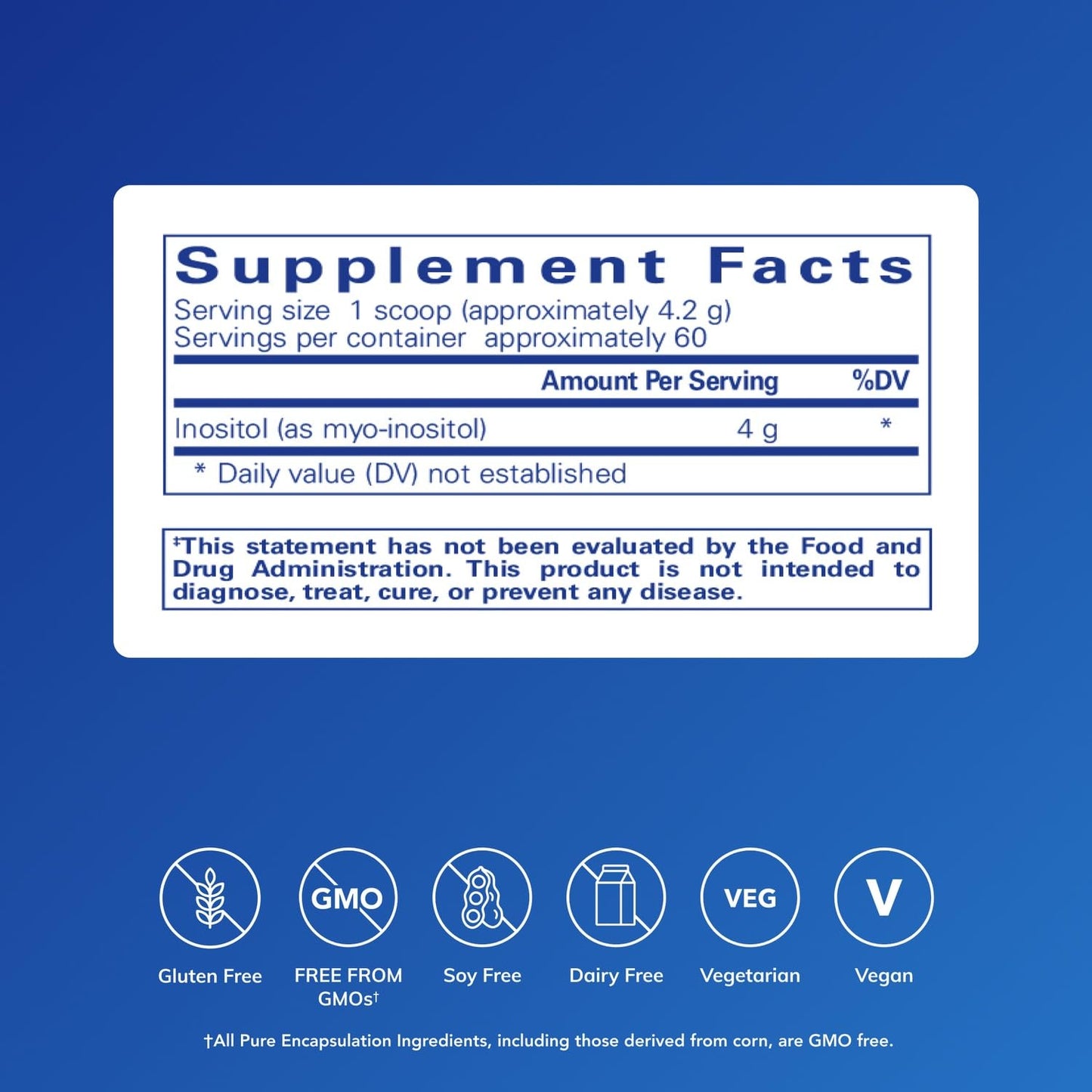Pure Encapsulations Inositol supplement powder label details