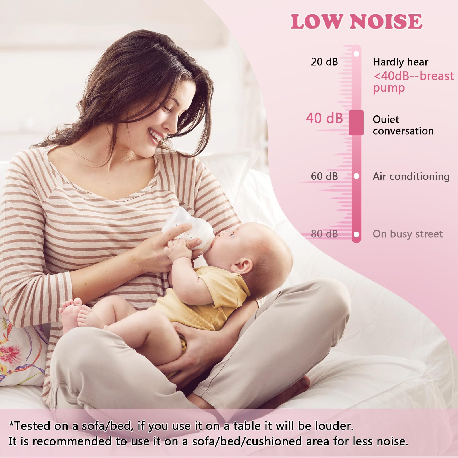 Side view of Lulia rechargeable breast pump for breastfeeding mothers.