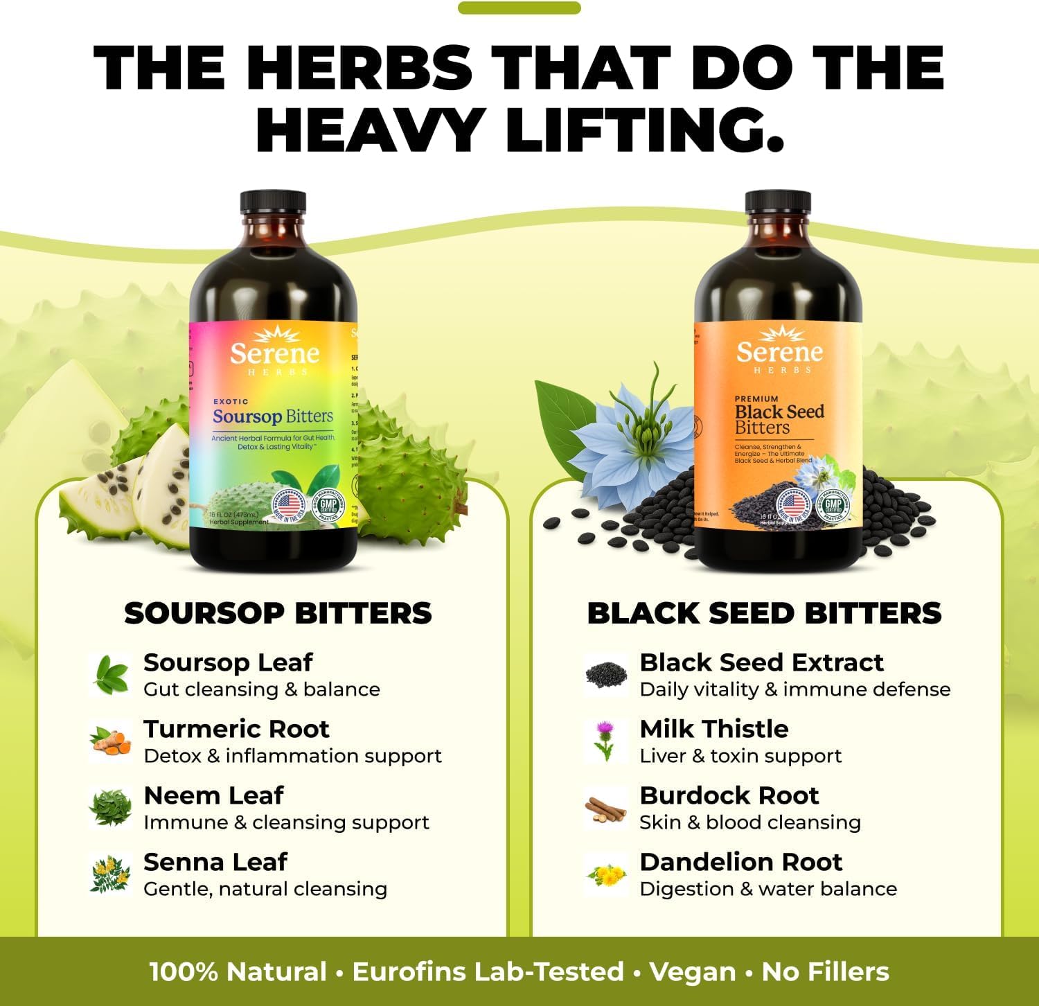 Serene Herbs soursop bitters liquid dual bottle combo pack for immune health