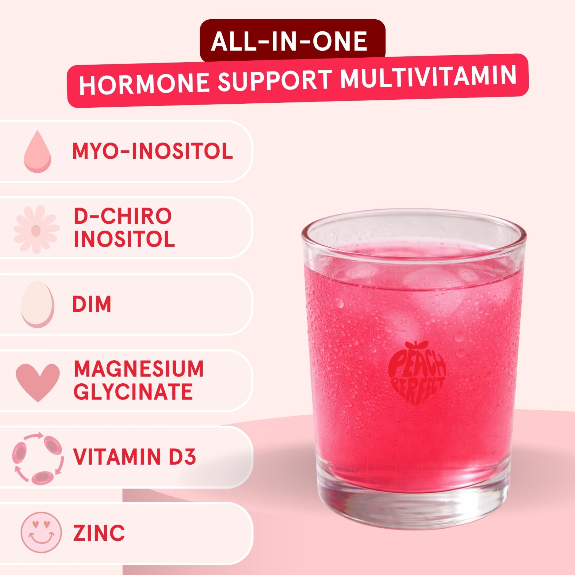 Back label view of Peach Perfect Inositol Multivitamin detailing the clean nutrition facts.