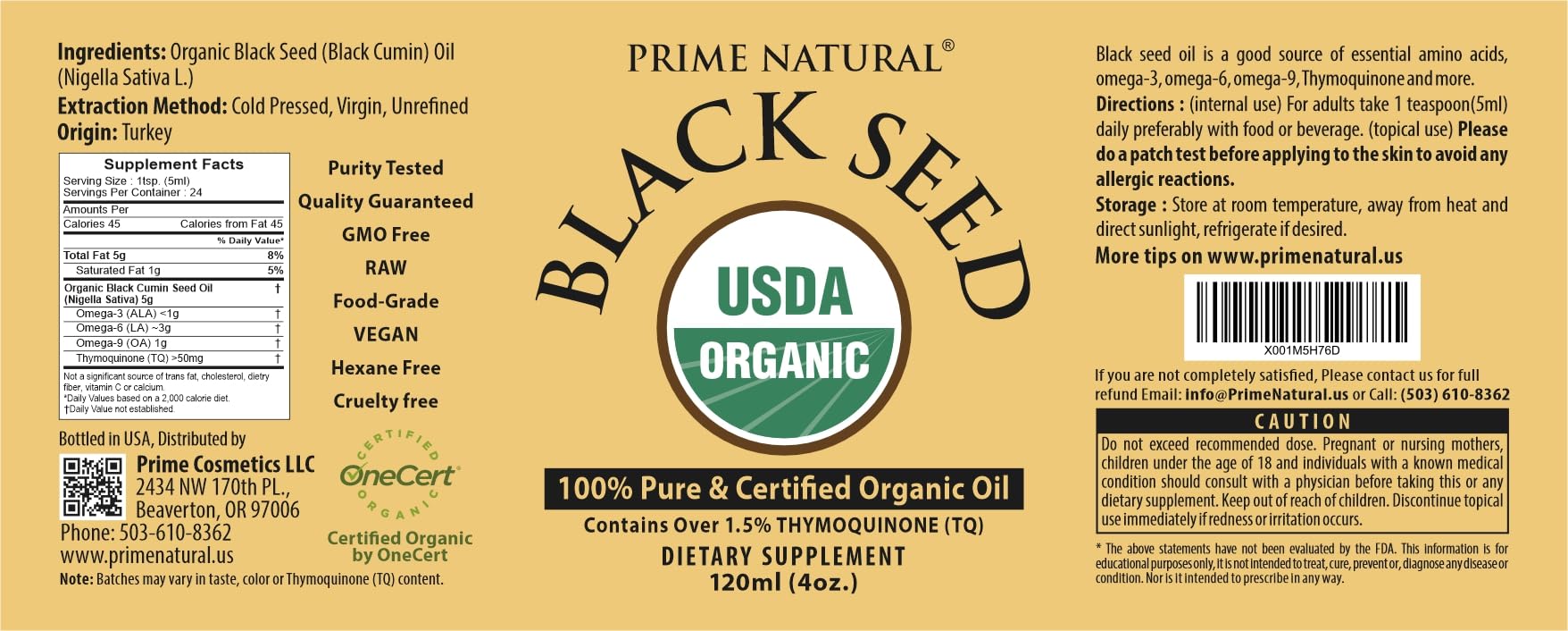 Prime Natural organic black seed oil bottle showing the secure leak proof pump and dropper components.