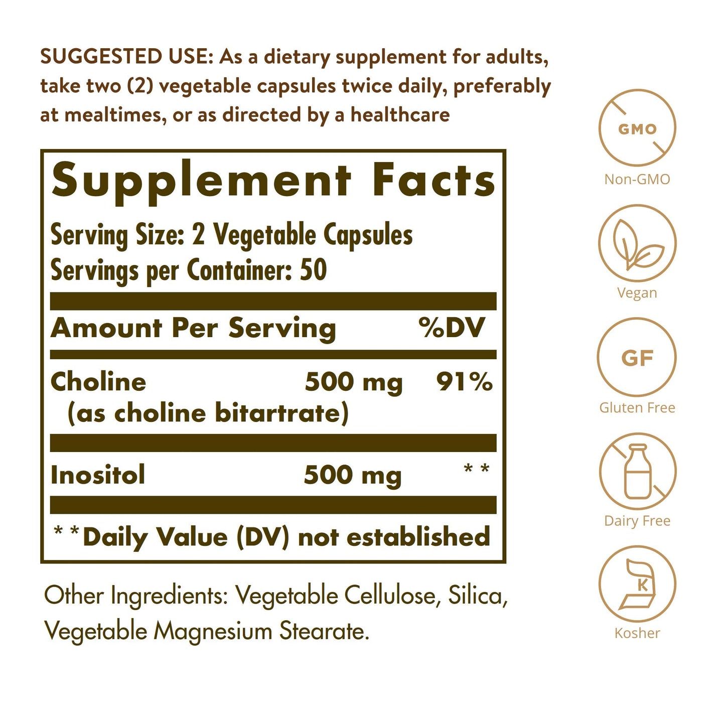Solgar Choline Inositol supplement label details