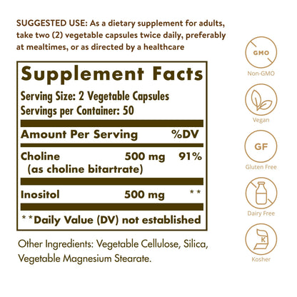 Solgar Choline Inositol supplement label details