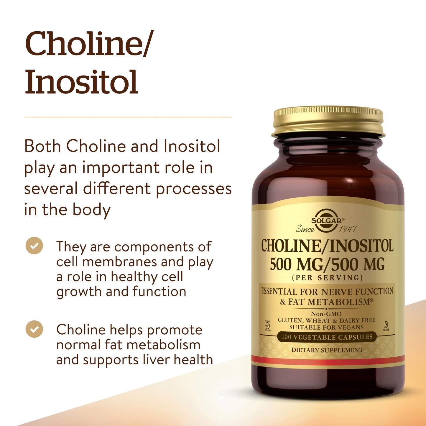 Solgar Choline Inositol 100 vegetable capsules packaging