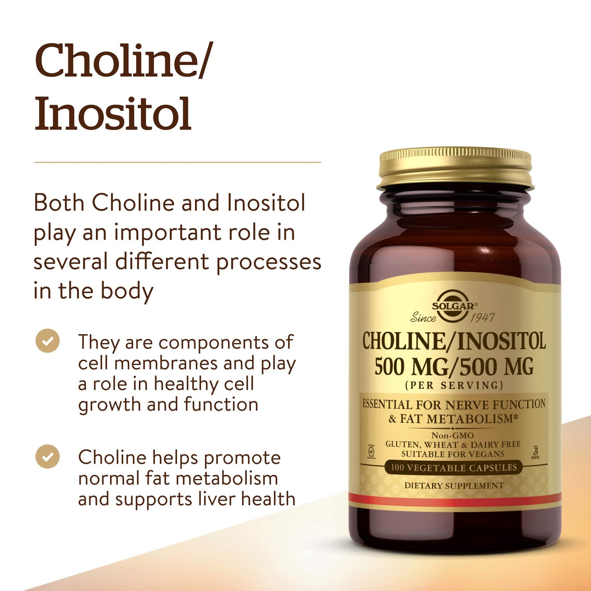 Solgar Choline Inositol 100 vegetable capsules packaging
