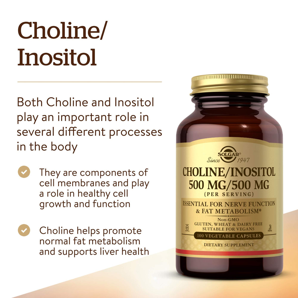 Solgar Choline Inositol 100 vegetable capsules packaging