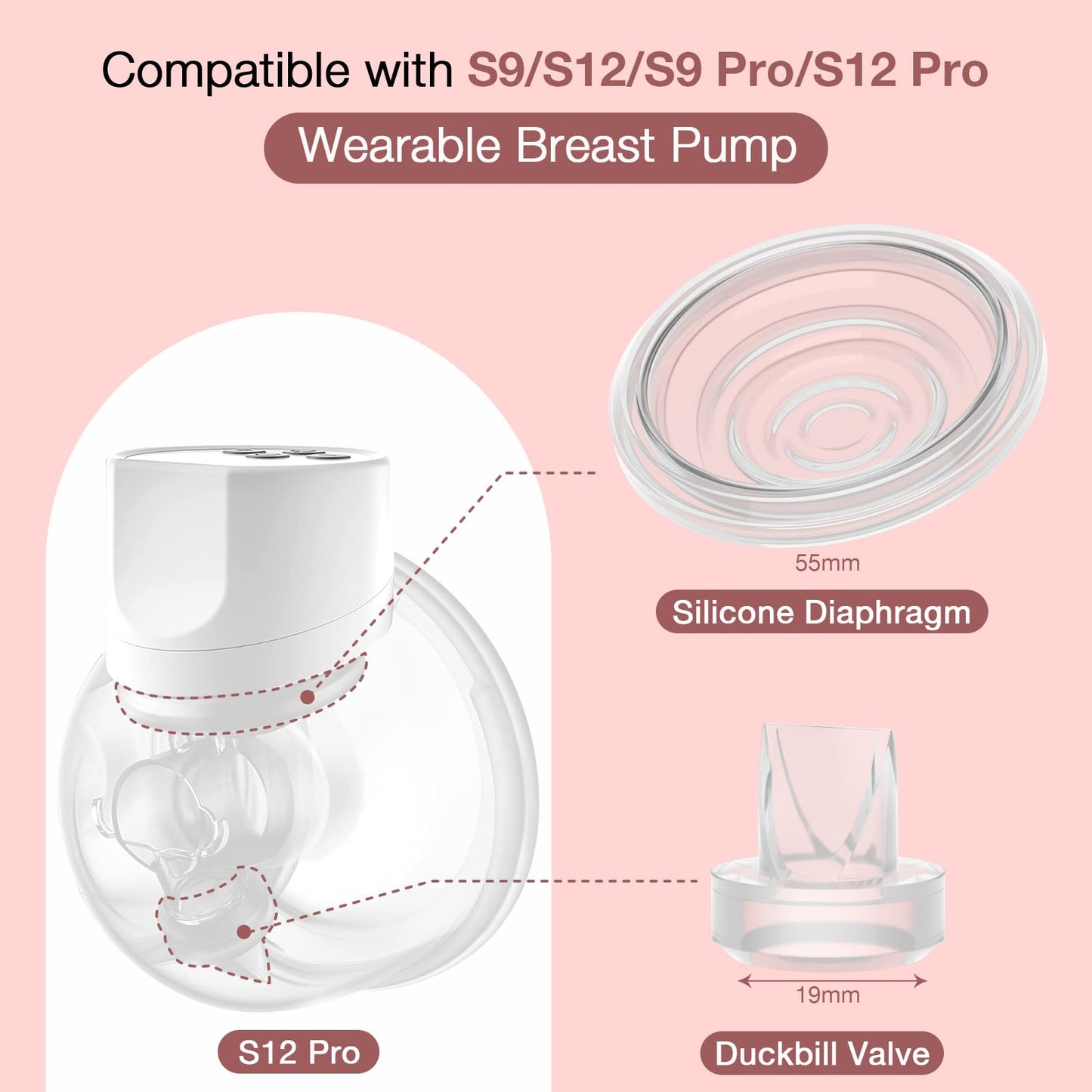 Close up view of silicone duckbill valves for Momcozy wearable breast pumps