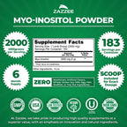 Zazzee Myo Inositol 6 month supply tub label