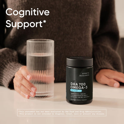 Side view of Sports Research DHA Omega-3 90 softgels bottle