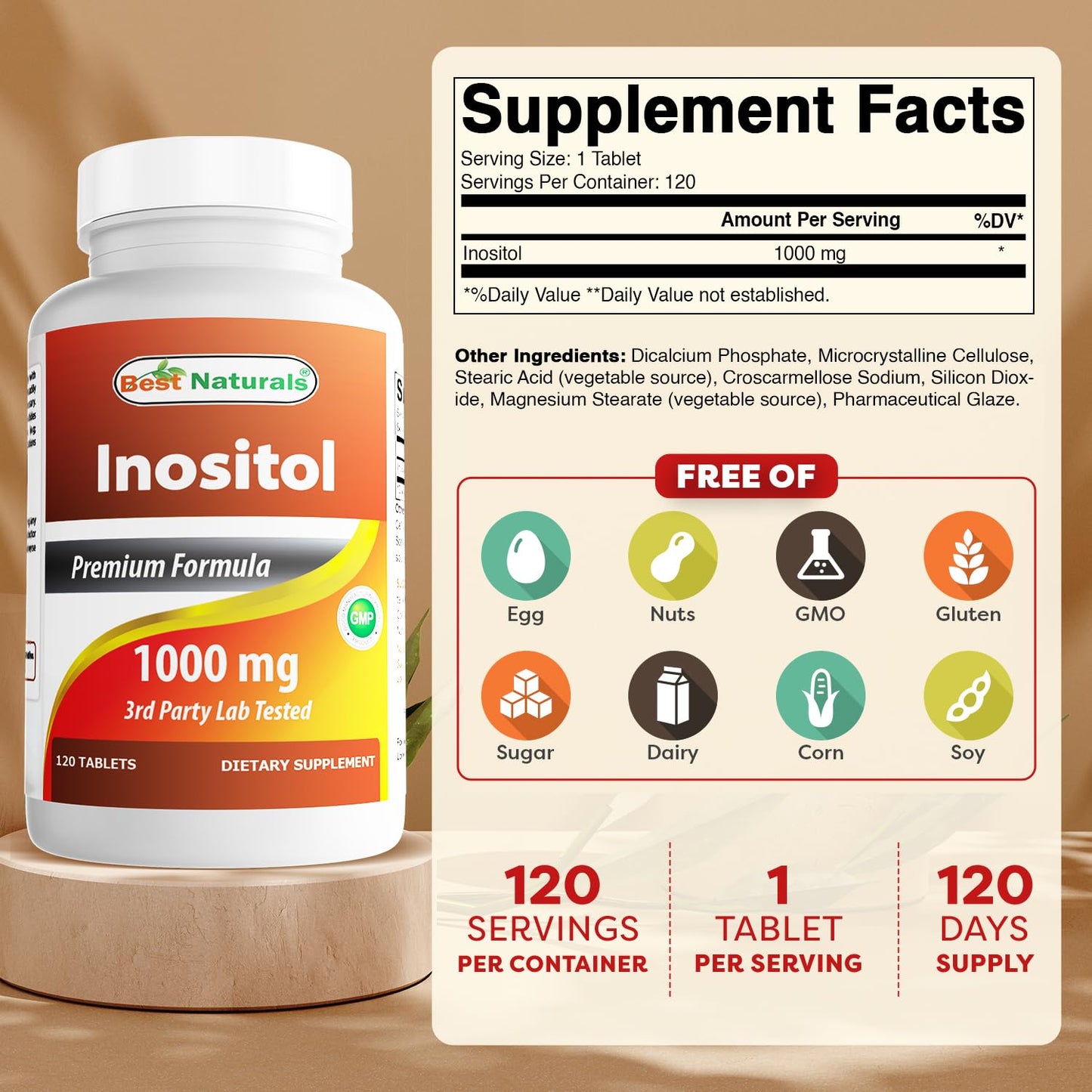 Best Naturals Inositol bottle label supplement facts