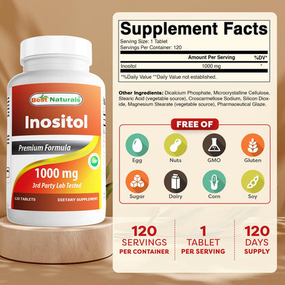 Best Naturals Inositol bottle label supplement facts