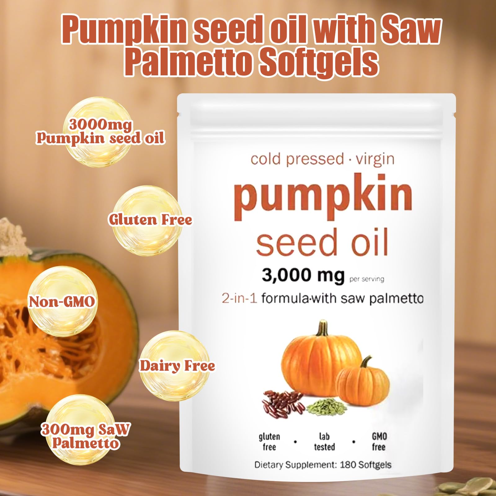 Supplement facts panel on Merutin pumpkin seed oil bottle